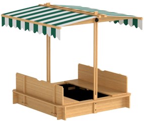Outsunny Caixa de Areia Crianças Madeira Toldo Ajustável Altura 2 Bancos Encostos Jardim Divertido 106x106x121 cm Natural | Aosom Portugal