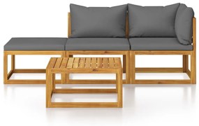 4 pcs conjunto lounge de jardim c/ almofadões acácia maciça