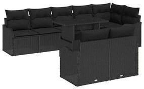 Conjunto de Sofá de Jardim de 9 Peças com Almofadas Preto Rattan de Polímero