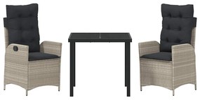 Conjunto de Jantar de Jardim com 3 Peças e Almofadas Cinza Claro em Ra