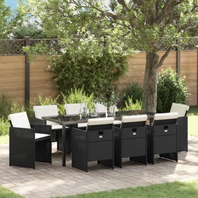 Conjunto de Jantar para Jardim de 9 Peças com Almofadas Preto Rattan P