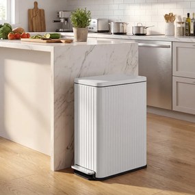 Caixote do lixo de cozinha de 50 L, caixote do lixo com pedal e tampa com fecho suave Branco