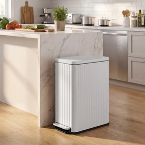 Caixote do lixo de cozinha de 50 L, caixote do lixo com pedal e tampa com fecho suave Branco