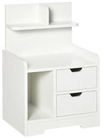 HOMCOM Mesa de Cabeceira Moderna com 2 Gavetas e 3 Compartimentos para Sala de Estar Quarto Carga 30 kg 40x30x60 cm Branco | Aosom Portugal