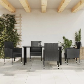 vidaXL 5 pcs conjunto de jantar para jardim vime PE e aço preto
