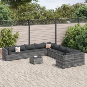 vidaXL 11 pcs conjunto sofás de jardim c/ almofadões vime PE cinzento