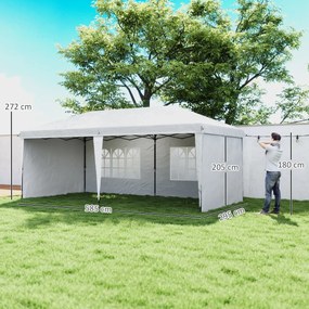 Tenda Dobrável 6x3 m Pop-up com 4 Laterais Desmontáveis Tenda de Jardim com 2 Janelas Visíveis Saco de Transporte Branco