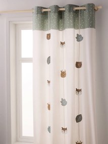 Cortinado translúcido, com ilhós e estampado aos animais, Green Forest verde-salva