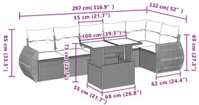 7 pcs conjunto de sofás jardim c/ almofadões vime PE castanho