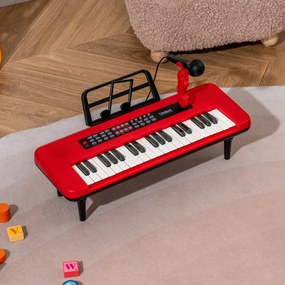 Teclado de 37 teclas para crianças com microfone, suporte e pés removíveis para maiores de 3 anos. Vermelho