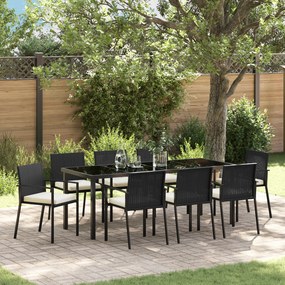 Conjunto de Jantar de Jardim 9 Peças Preto Rattan Sintético