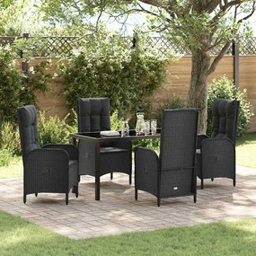 vidaXL Conjunto de Jantar de Jardim de 5 Peças em Vime PE Preto