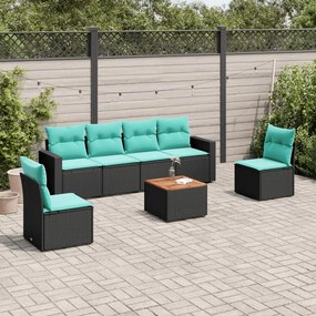 vidaXL 7 pcs conjunto de sofás p/ jardim c/ almofadões vime PE preto