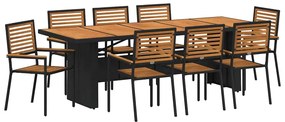 Conjunto de Jantar de Jardim vidaXL 9 Peças Preto Rattan Poliéster Acá