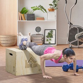 Aparelho de box jump pliométrico 3 em 1, caixa de salto para musculação, fitness e treino cruzado 40/45/60 cm, em madeira