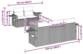 6 pcs conjunto sofás de jardim c/ almofadões vime PE preto