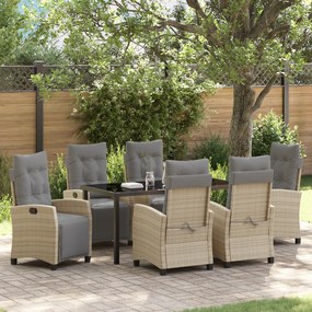 Conjunto de Jantar Jardim 7 Peças Bege Rattan Poliéster