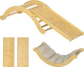 AIYAPLAY Arco de Escalada 4 em 1 com Cadeira de Balanço e Rampa Reversível 168x49,5x39,5 cm Pinho Natural | Aosom Portugal