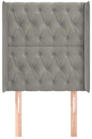Cabeceira de cama c/ abas veludo 83x16x118/128cm cinzento-claro