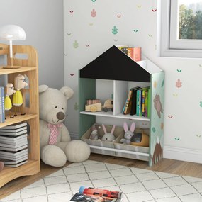 Estante para Brinquedos Organizador Infantil com Prateleiras Abertas e Caixas de Tecido não Tecido Amovíveis 62x27x90cm Verde