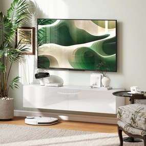 Móvel suspenso para TV até 45, 55 ou 65 polegadas, com 2 armários com portas, 140 x 33 x 29,8 cm, branco