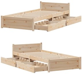 Cama sem colchão 75x190 cm madeira de pinho maciça