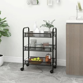 vidaXL Carrinho de cozinha com 3 prateleiras ferro 46x26x64 cm preto