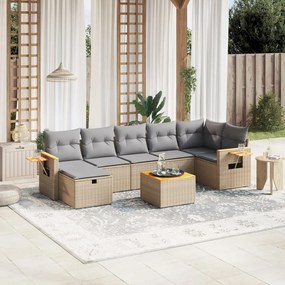vidaXL 8 pcs conj. sofás jardim c/ almofadões vime PE bege misturado