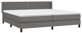 Cama com molas/colchão 200x200 cm couro artificial cinzento