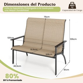 Banco de jardim com encosto ligeiramente inclinado 120 x 81 x 106 cm e apoios para os braços com estrutura metálica Castanho