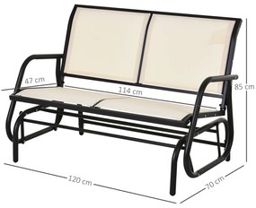 Baloiço de 2 lugares Cadeira de balanço de jardim Tubo de metal e tecido de textilene para exteriores máx. 200 kg 120x70x85 cm Creme