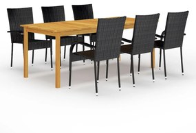 vidaXL 7 pcs conjunto de jantar para jardim preto