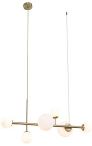 Candeeiro suspenso Hotel Chic dourado com vidro branco opalino 6 luzes - Monaco Chique de hotel