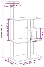 Árvore para gatos c/ postes arranhadores sisal 119 cm cor creme
