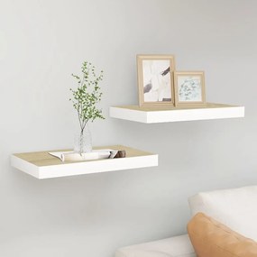 Prateleiras de parede 2 pcs 50x23x3,8 cm MDF carvalho e branco