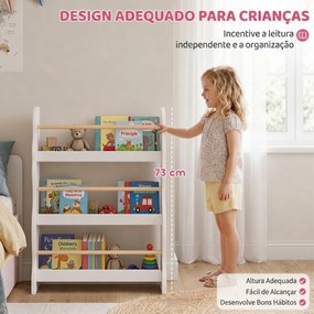 Estante de Livros Infantil de Parede com 3 Níveis, para Sala de Brincar, Sala de Estar e Cantinhos de Leitura, Branco, 3-8 Anos