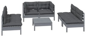 7 pcs conjunto lounge de jardim c/ almofadões pinho maciço