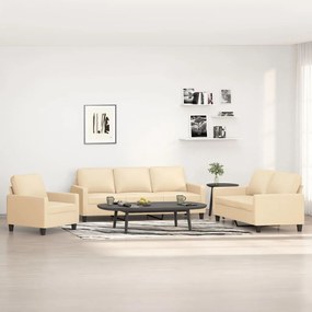 vidaXL 3 pcs conjunto de sofás com almofadões tecido cor creme