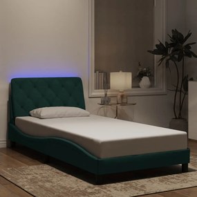 Estrutura de cama c/ luzes LED 100x200 cm veludo verde-escuro