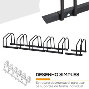 Suporte Estacionamento 6 Bicicletas Aço Resistente Interior Exterior 179x33x27 cm Preto Durável Fácil Montagem