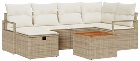 Conjunto de Sofás de Jardim de 7 Peças com Almofadas Bege Rattan de Po