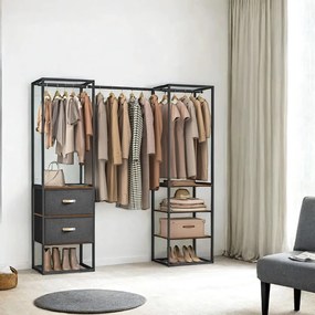 Guarda roupa aberto com 2 gavetas 40 x (150-180) x 180 cm castanho vintage e Preto