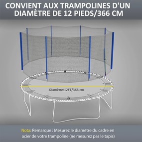 Rede de substituição para trampolins Ø 366 cm (NÂO INCLUIDO), 8 postes verticais, rede de segurança para trampolins, com abertura com fecho de correr