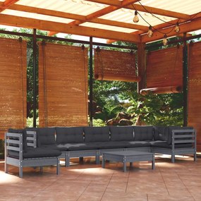 9 pcs conjunto lounge de jardim + almofadões pinho maciço cinza