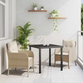 Conjunto de Jantar de Jardim de 3 Peças com Almofadas Bege Rattan PE