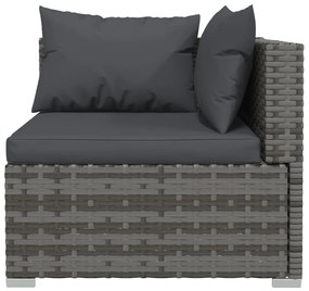 3 pcs conjunto lounge de jardim c/ almofadões vime PE cinzento