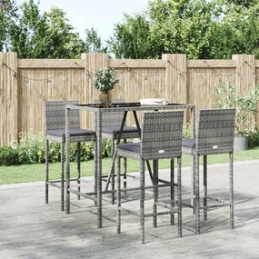 vidaXL 5 pcs conjunto de bar p/ jardim c/ almofadões vime PE cinzento