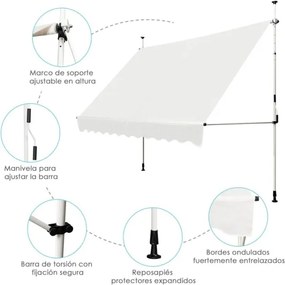 Toldo para terraço exterior de 200 x 125 cm Altura ajustável 2-3 m com manivela manual e toldo manual resistente às intempéries para jardim e varanda