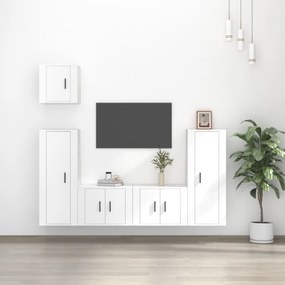 Conjunto móveis de TV 5 pcs madeira processada branco