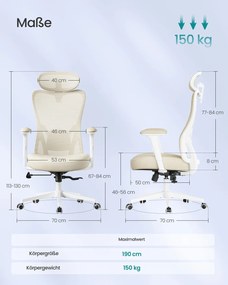 Cadeira de escritório ergonómica com apoio ajustável bege areia